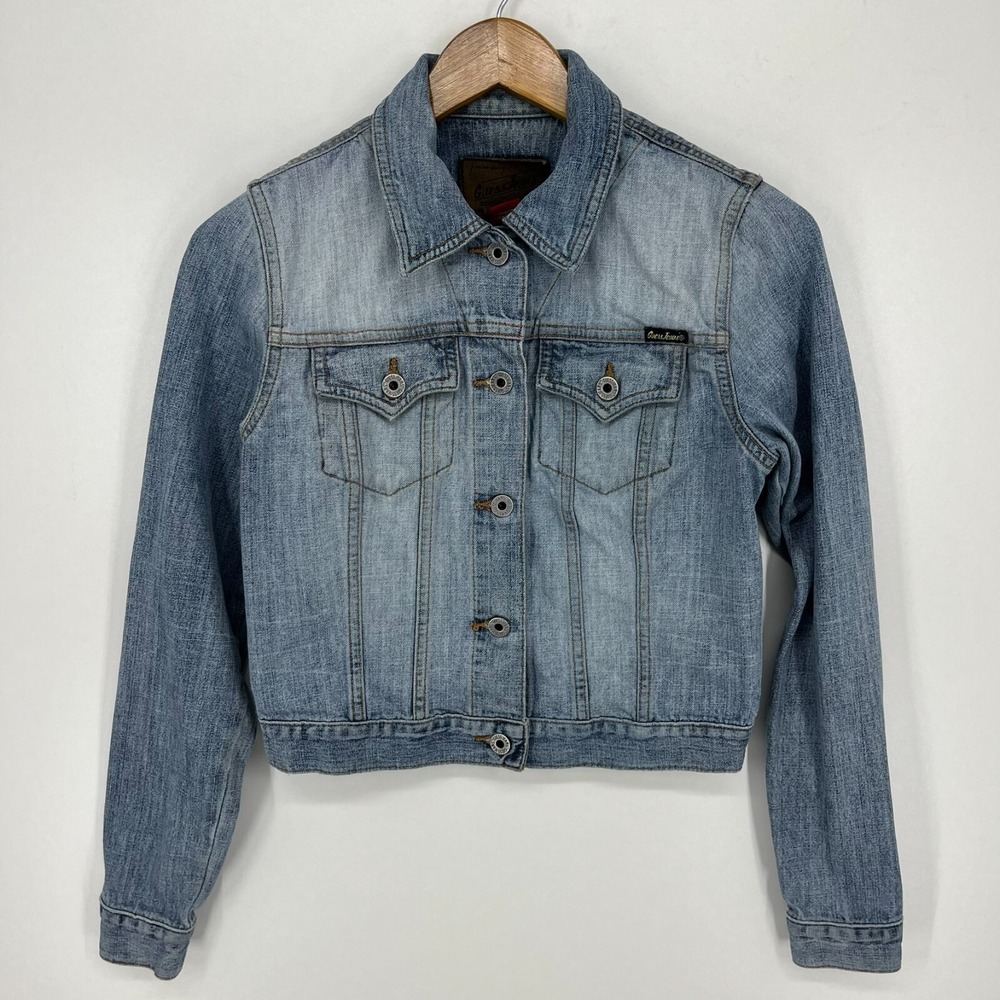 Guess Jeans Denim Jacket Womens XS Blue‎ Light Wash 100% Cotton Vtg Y2K Collared